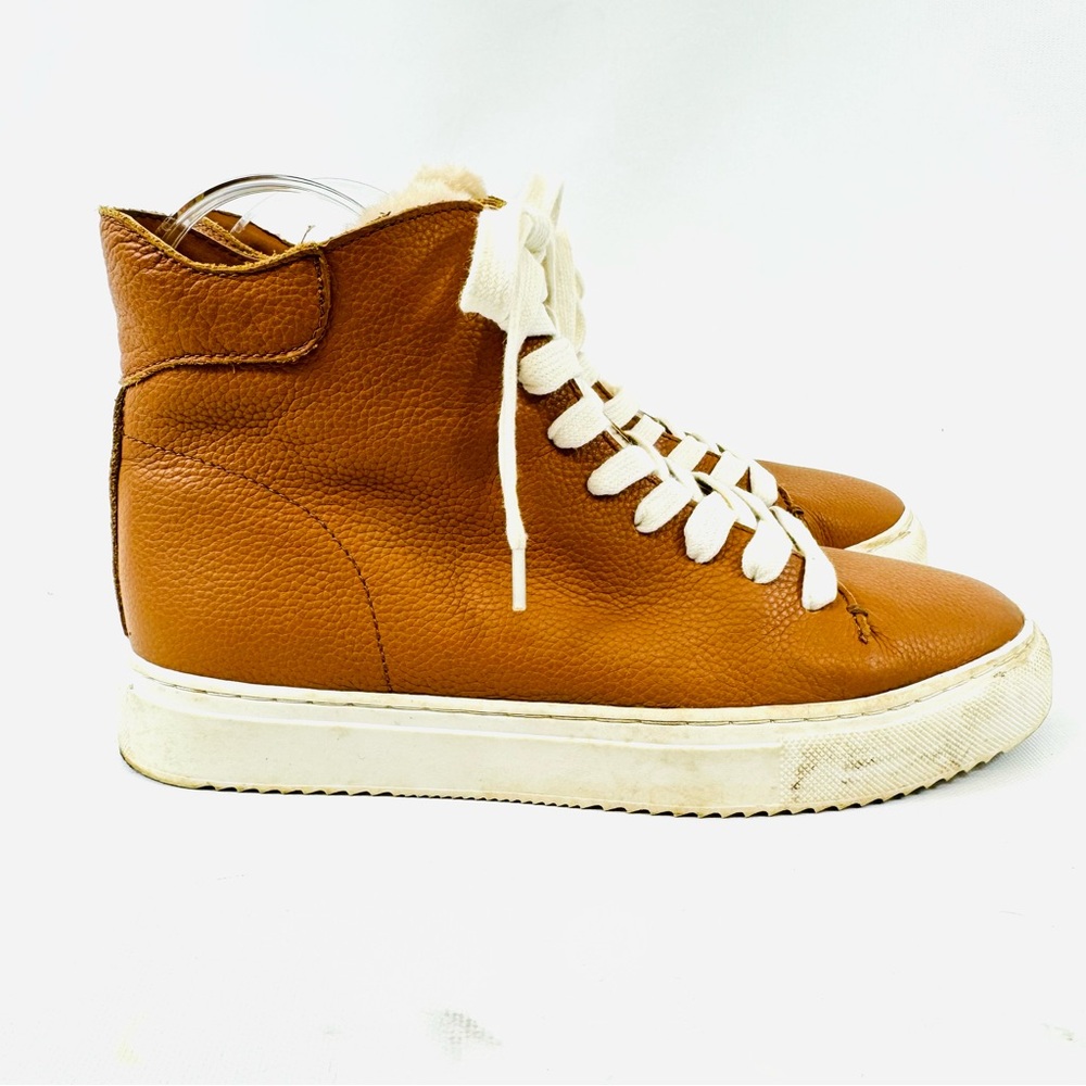 Sam Edelman Pence Leather High-Top Shearling Trim Sneakers Brown sz 8 - Picture 9 of 15